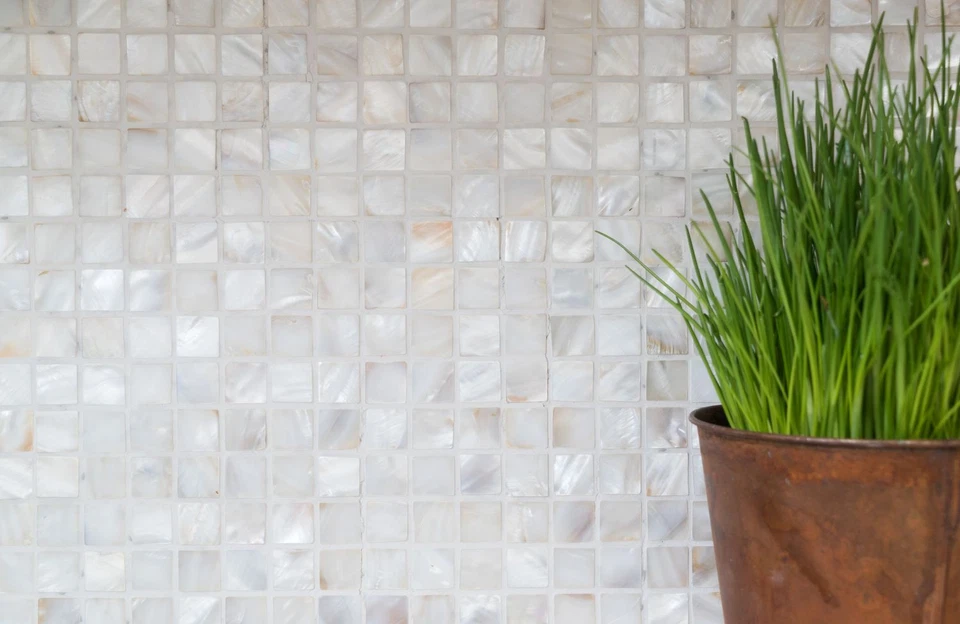 Muschelmosaik Perlmutt Mosaik weiss changiend Fliesenspiegel Wand: 150-SM201_b - Bild 3 von 4