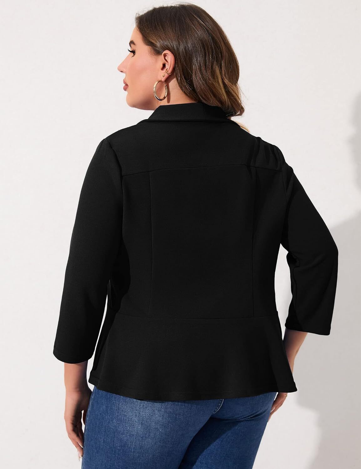 KOJOOIN Women's 3/4 Sleeve Blazer Jacket – Comfortable & Stretchy Office Wear In Black - View #2