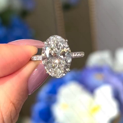 4.01CT Oval Cut Moissanite Solitaire Engagement Ring In 14K White Gold Plated