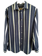 Banana Republic Untucked Slim Fit Button Up Shirt Men  s XL Cotton Blue Striped
