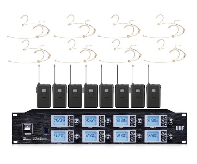 Professional UHF 8 Channel Wireless Headset Best Microphones For
