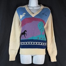 Vintage Kristin by Miller's Wool Horse Fair Isle Cardigan Sweater