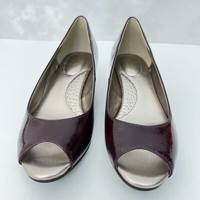 Bandolino Women's Red Wine Candra Open Toe Pump Low Wedge Shoes