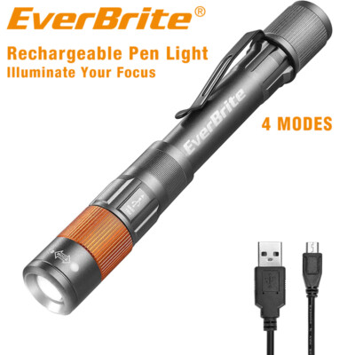 EverBrite Rechargeable Pen Light Flashlight 4 Mode Light Zoomable Handheld Light