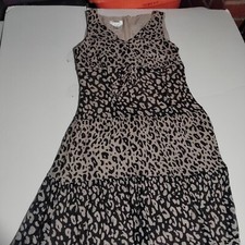 Talbots petite brown black pattern sleeveless pure silk knee length dress 6