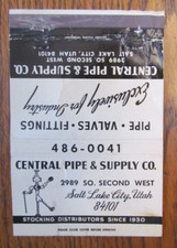 ROYAL FLASH MATCHBOOK COVER: CENTRAL PIPE & SUPPLY CO. SALT LAKE CITY, UTAH -B19