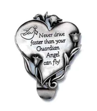 Heart Shaped Never Drive Faster Than Your Guardian Angel Visor Clip(KVC330)