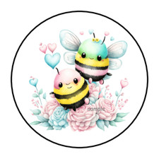 30 ADORABLE BUMBLE BEES ENVELOPE SEALS STICKERS LABELS TAGS 1.5" ROUND FLORAL