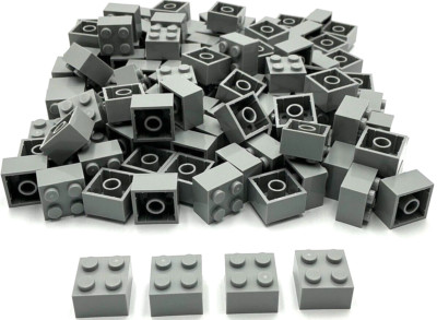 Lego 100 New Light Bluish Gray Bricks Building Blocks 2 x 2 Stud Parts
