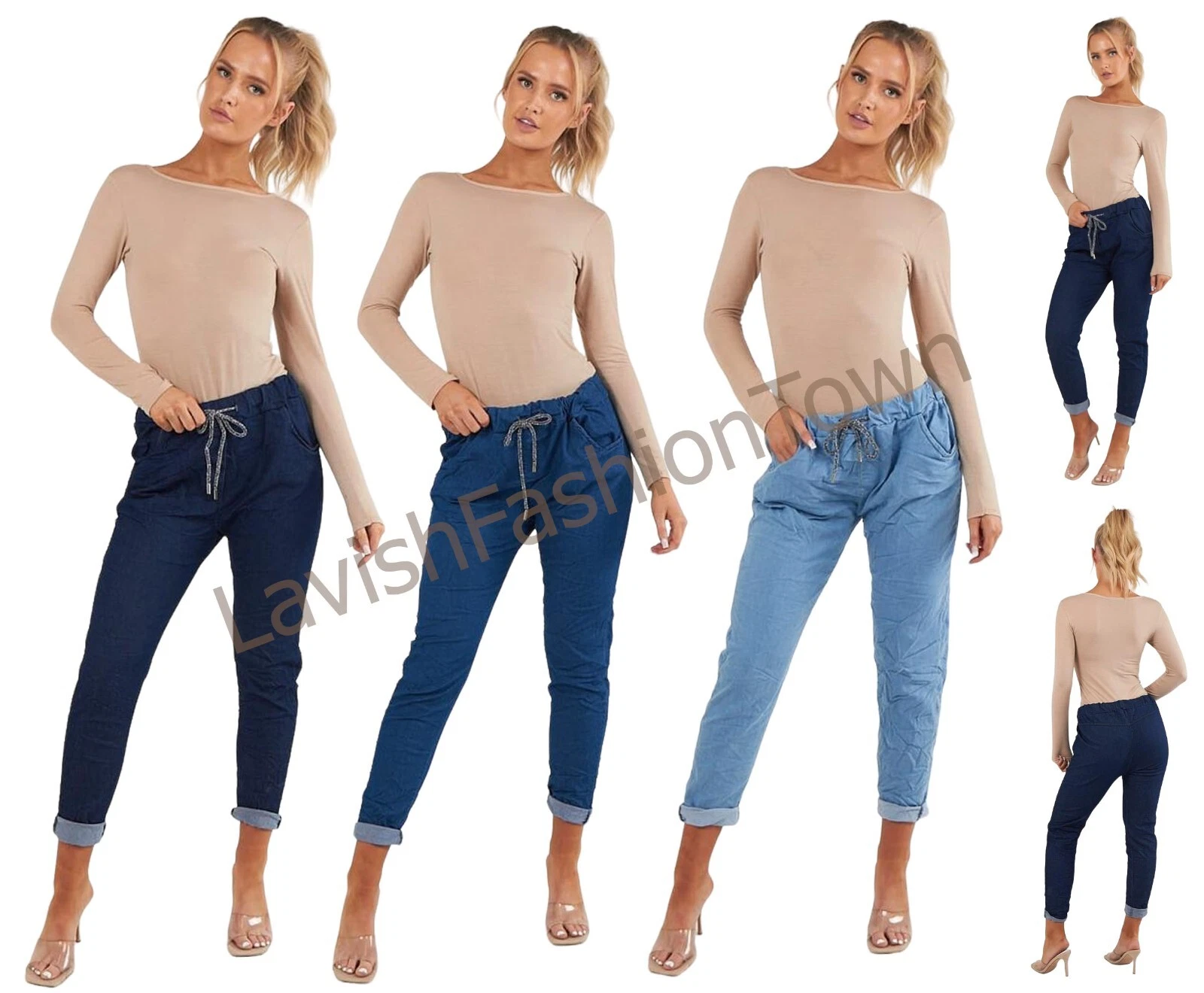 Women Pants Stretch Magic Casual Italian Jeans Ladies Trousers Plus Size 16-20