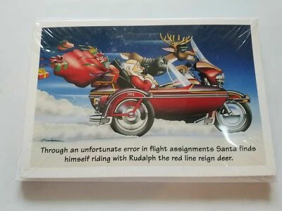 PAUL OXMAN HARLEY DAVIDSON CHRISTMAS CARDS #X481 HARLEY RUDOLPH WITH SANTA IN SIDECAR (10)