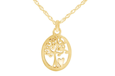 Love Heart Tree of Life  Love Symbol Pendant in 14K Yellow Gold Plated Silver