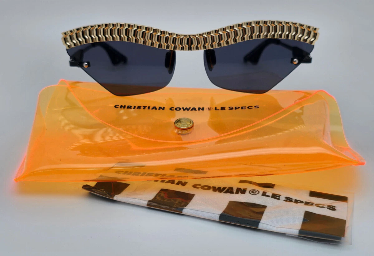 Le Specs Double Rainbouu Day Glo Gold Sunglasses Le Club Oror 1496 44, Vintage 90s Gold Steampunk Small  main image 3