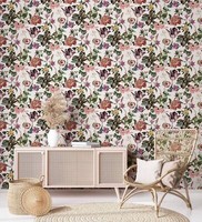 Vliestapete Blumen BläTter Knospen Floral Weiß Rosa GrüN Gelb 47458 (7,22€/1Qm)