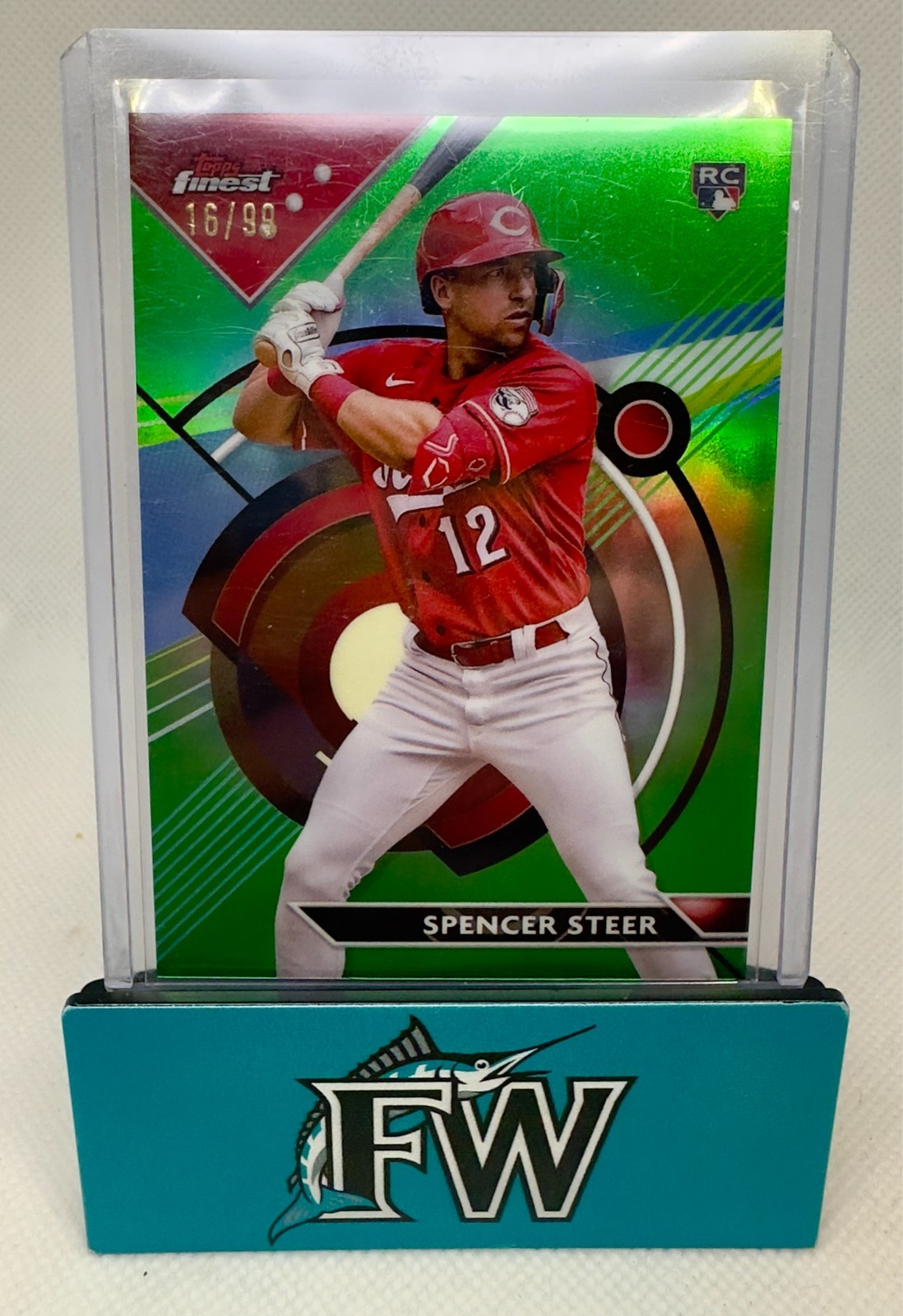 2023 Topps Finest Spencer Steer RC #95 Green Refractor /99 Reds SP Rookie