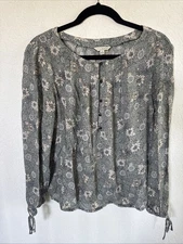 Lucky Brand Women’s Lightweight Top Green Floral Boho Size M