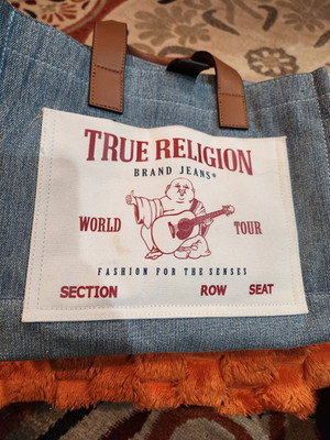 True Religion World Tour Blue Tote Top Handle Detachable Adjustable Strap Logo