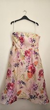 Alfred Sung Women's Strapless Pink Floral Organdy Midi Dress Size 14