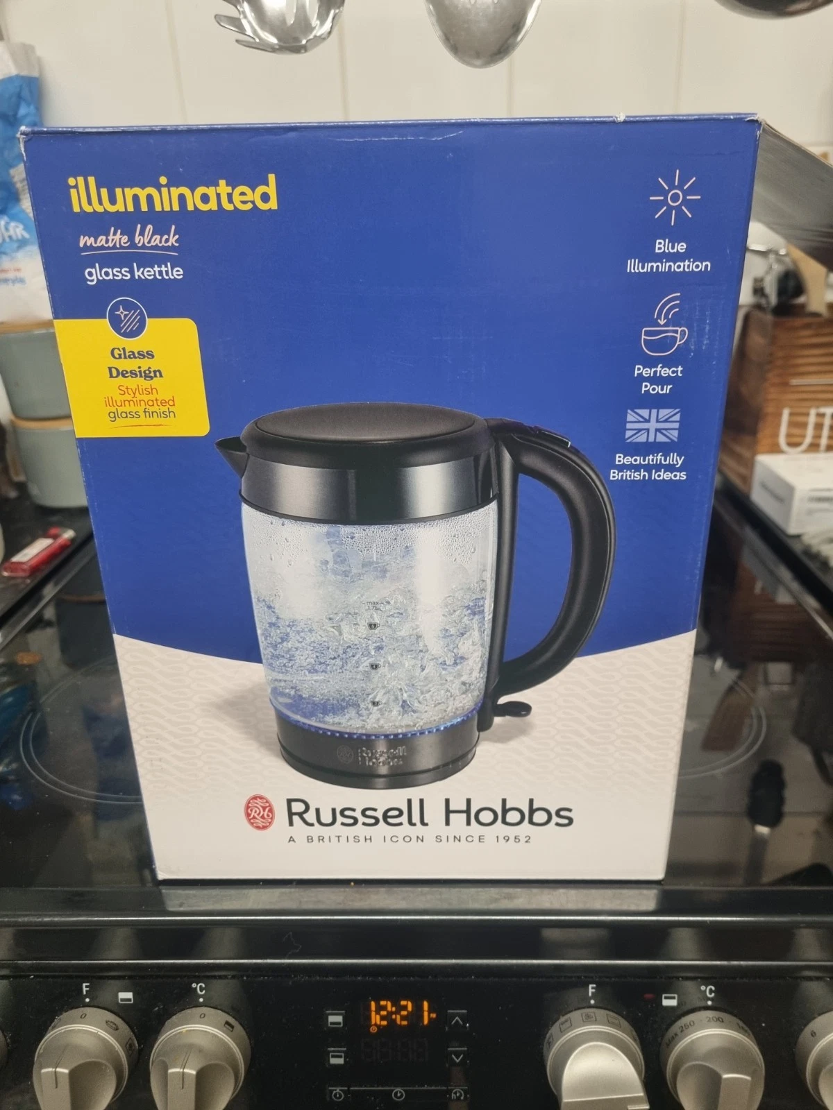 Russell Hobbs Illuminating 1.7L Electric Cordless Glass Kettle, Matte Black