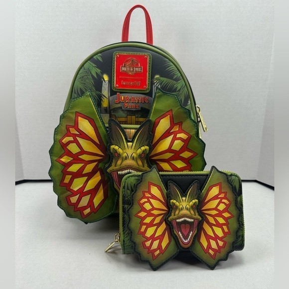Loungefly Jurassic Park 30th Anniversary Dilophosauras Mini Backpack & Wallet Amazon.com: Loungefly Backpack Universal Studios - Jurassic  main image 3