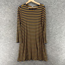 Old Navy Dress Women L Large Blue Striped Shift Midi Long Sleeve Rayon Casual