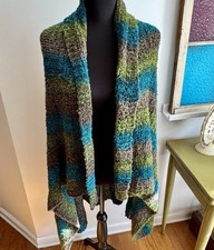 HANDMADE Knitted Prayer Shawl Wrap Teal Blue Green Brown