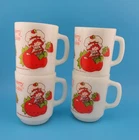 Vintage Strawberry Shortcake Milk Glass Mug -1980 American Greetings Set Of 4