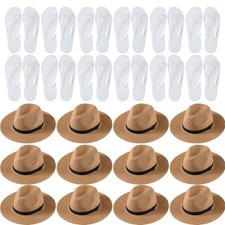 24 Pcs Straw Panama Hats and Flip Flops Bulk for Women Men Wide Brim X-Large