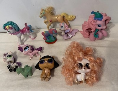 Mixed Lot Ponies Hard Plastic Pet Shop Pinkie Pie Ancient Meow, stamp eraser Etc