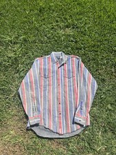 Vtg Wrangler Brushpopper Shirt 16 x 35 Western Rodeo Cowboy Striped 90s USA
