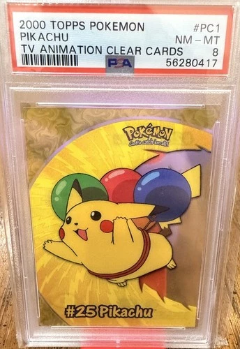 PSA 8 NM-MT Topps Pikachu Clear Card PC1 Pokemon 2000 TV Animation