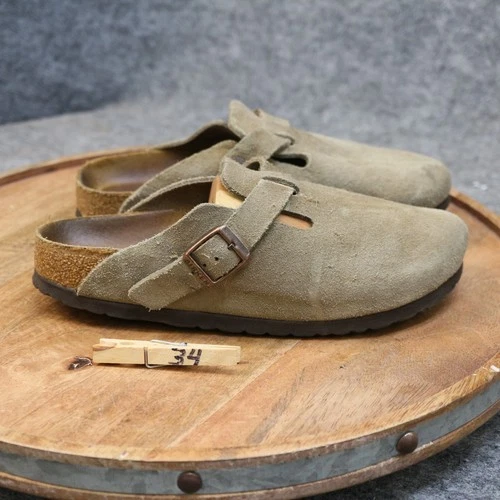 Birkenstock Boston Soft Footbed Taupe Suede Leather Clogs Womens 36 US 5 Narrow