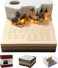 3D Time Piece Calendar 2026 3D Tear Away Mini Desk Calendar with LED Light Art M