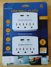 Pack de 2 SURGE PROTECTOR ~ avec prises secteur et ports USB - Impressions techniques - Neuf dans son emballage