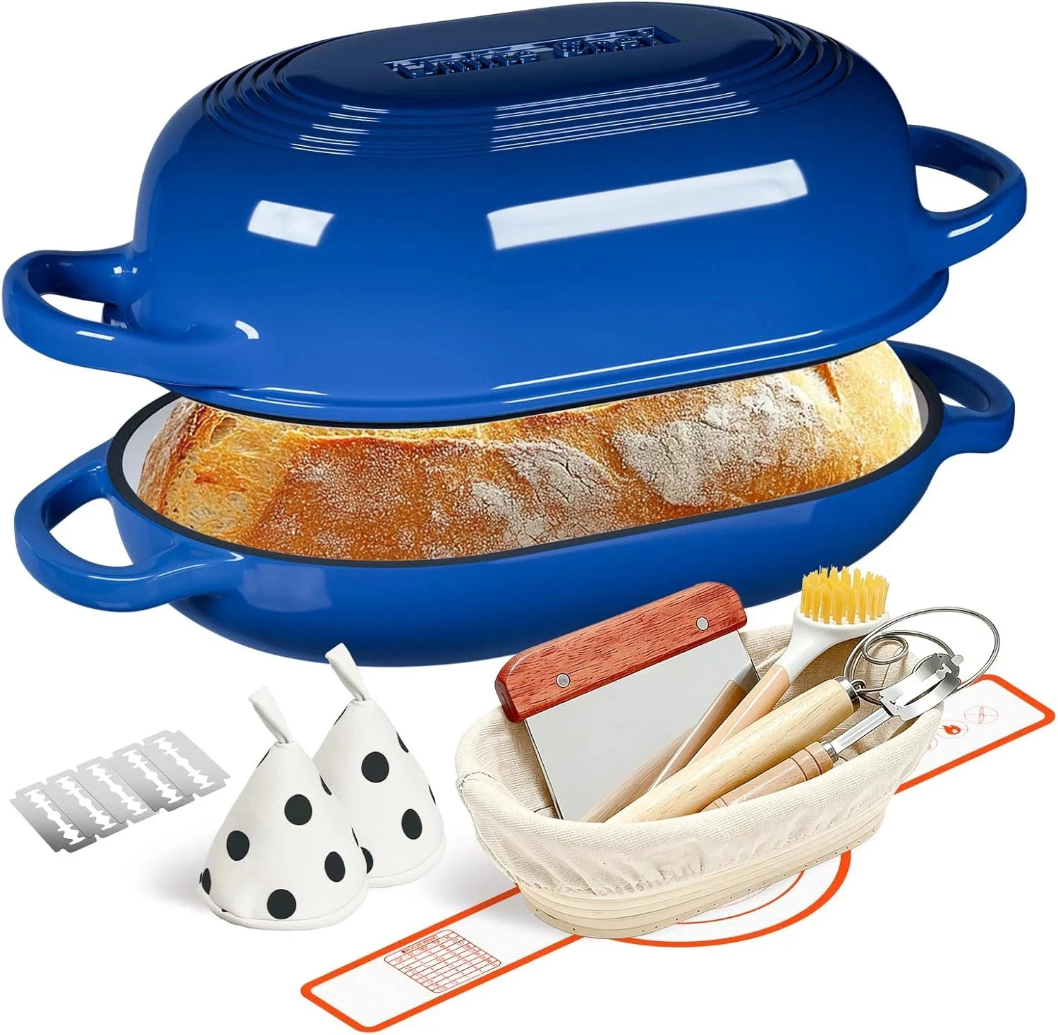5QT Blue Enameled Cast Iron Dutch Oven for Perfect Sourdough & Bread Baking