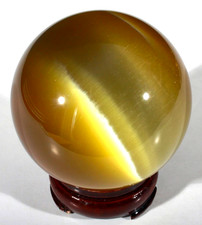 HUGE 3" GOLDEN HONEY FIBER OPTIC CONTEMPORARY MARBLE SPHERE W/STAND MINT