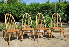 Ercol Quaker Dining Chairs X 4 Blonde Blue Label Vintage UK Free Delivery
