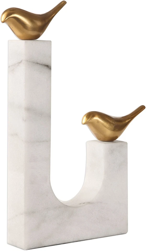 Estatua de pájaro cantor de latón y mármol Uttermost 18603 por David Frisch Foto 3 de 4