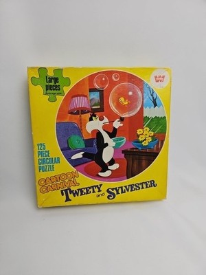Seltenes Rundpuzzle Tweety und Sylvester Whitman Puzzles 125 große Teile 1972
