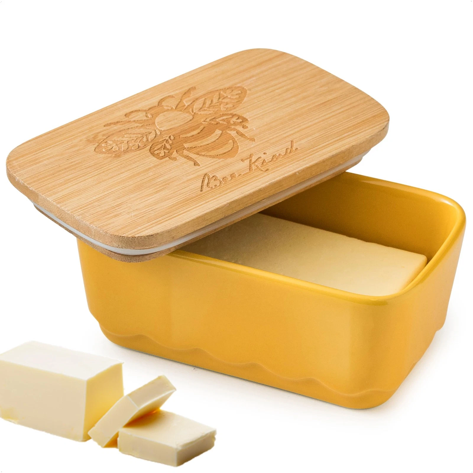 Covered Butter Dish with Lid, Large Butter Dishes for Countertop, Yellow Butt...