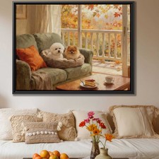 Oil Painting Dog Art Bichon Frise Canvas Print Cozy Living Room Decor Wall Art