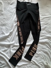   Victoria's Secret PINK Legging Black Bling Sequin foiled Logo Small NWT