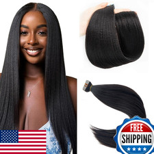 Yaki Straight Human Hair Tape-in Extensions Black Women 22in Natural Black