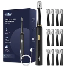SEJOY Sonic Electric Toothbrush Rechargeable With 12 Brush Heads 5 Modes Timer
