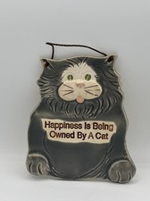 Vintage Smokey Mountain Pottery Happiness Is Being Owned By A Cat Wall Plaque 7  