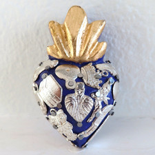 Handmade Sacred Heart Milagros Purple Gold Leaf Angel Mexico Folk Art Wall Decor