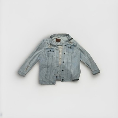 Light Blue Denim Jacket with Ripped Details Size XL Women's