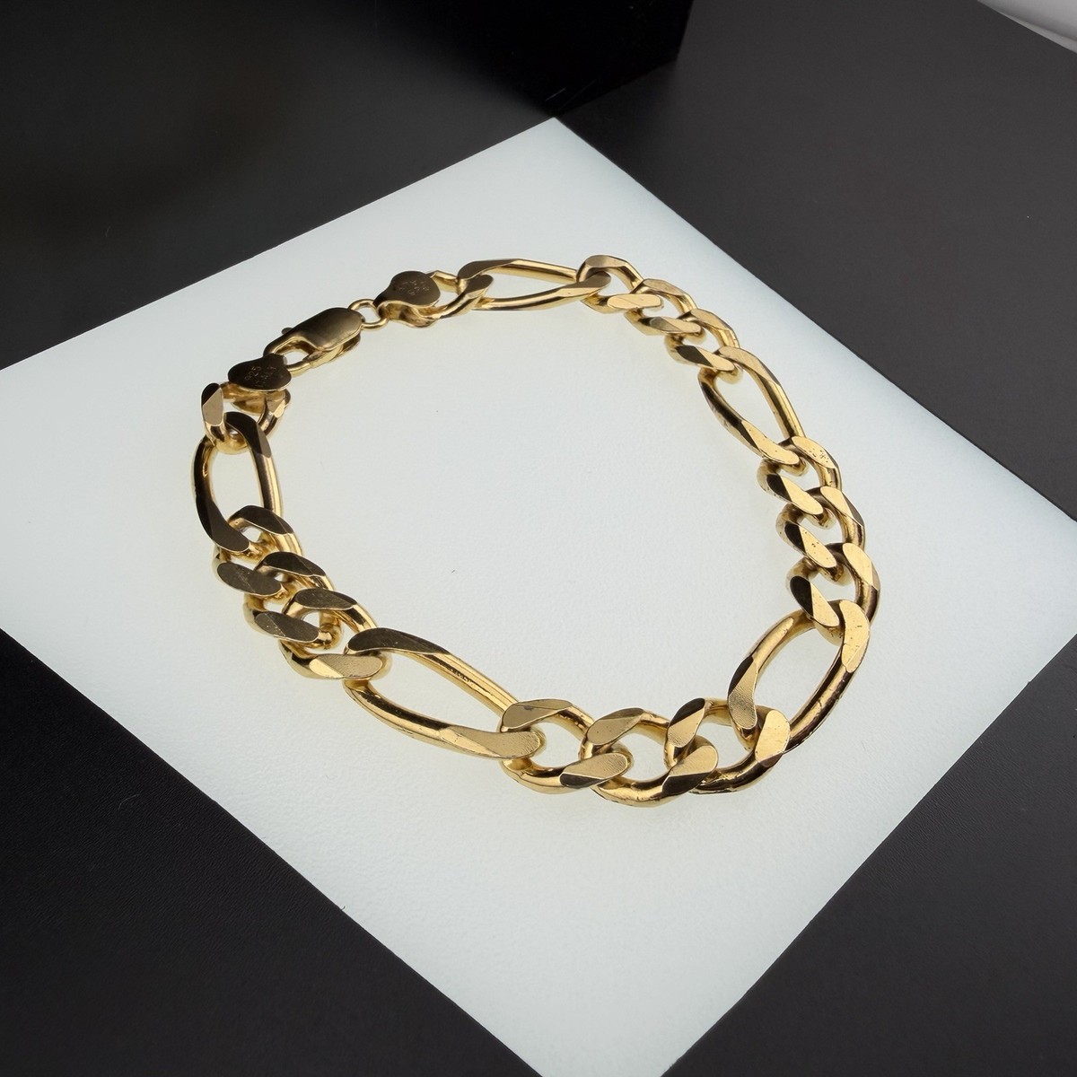 Vtg KA 1772 Italy Golden Sterling Silver 10mm Figaro 9” Bracelet