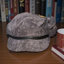 C.C Exclusives Adjustable Gray w/ Black Trim Newsboy Cap w/ Removable Flower Pin