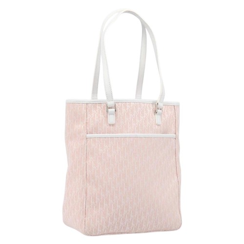 Christian Dior Trotter Canvas Tote Bag Pink Silver Auth 205251V